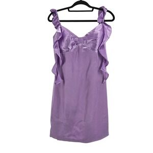 Y2K Purple Babydoll Satin Ruffle Feminine Slip Dress Mini Small Party Flirty NYE